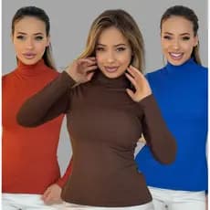Blusa Feminina Manga Longa Cacharrel Confortável Básico Gola Alta
