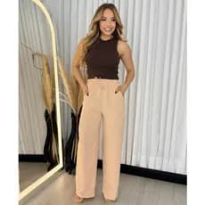 Calça Pantalona Calça Com Bolso e Elástico na Cintura Calça Wid leg
