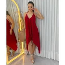 Vestido Feminino Midi Envelope Alcinha Soltinho Com Varias Amarrações