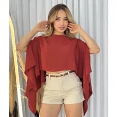Blusa Feminina Capa Kit Cropped e Top Boho Chic Bata Assimétrica Multiformas Elegante