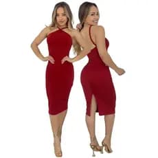 Vestido Feminino Midi Alcinha Costas Nua Frente Unica Elegante