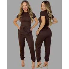 Conjunto Feminino Casual Sofisticado Social De Blusa Calça em Ribaninha Uniforme Festa