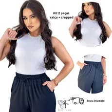 Kit 2  Peças Calça Pantalona E Blusa Cropped