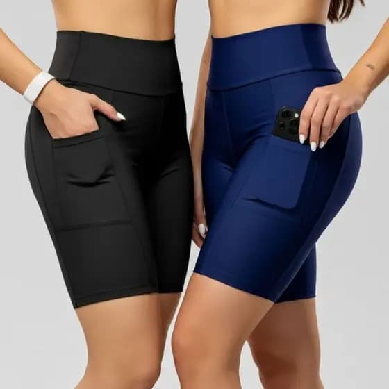 Bermuda ciclista academia Fitness Feminino com bolso e cintura alta ZERO TRANSPARÊNCIA