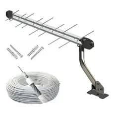 Kit Antena Externa Digital 22 Elementos 4k Uhf Hdtv C/ Mastro Kit Fixação e Cabo Coaxial 10 metros com 2 conectores