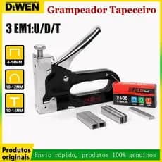 JLD Grampeador Tapeceiro 3 em 1 Preto Aço Grampo Curvado 10-12mm Para Madeira e Estofados
