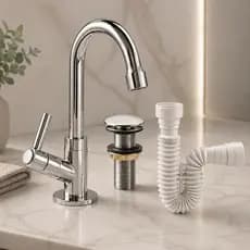Kit Torneira Pia Banheiro ABS + Sifão 72cm + Válvula 7/8 Cromado