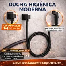 Ducha Higiênica Preta Completa 1/4 Volta Metal Engate Emborrachado 1,2m ABS Resistente