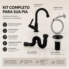 Kit Completo para Cuba de Banheiro Torneira Preta ABS, Válvula 7/8", Sifão e Engate Flexível 40cm