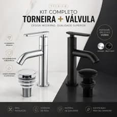 Kit Banheiro em ABS Torneira Alta Bancada Lavabo Lavatório Ralo Válvula click 7/8 Cromada ou Preto