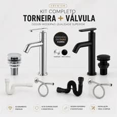 Kit Completo Cuba Banheiro Torneira ABS Válvula 7/8 Sifão Engate Flexível 40cm Preto ou Cromado