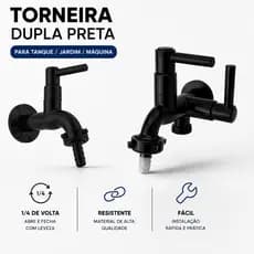 Kit Torneira ABS Tanque Máquina de Lavar 2 Saídas Preto + Torneira Tanque Jardim Preto C-62