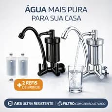Torneira Cozinha Com Filtro Parede ABS + 2 Velas Refil Água Purificada Preta Cromada