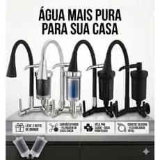 Torneira Filtro De Parede Cozinha Gourmet Flexível 2 Jato Preta e Cromado Luxo Purificador