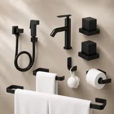 Kit Acessórios Banheiro Preto+ Kit 4 peças+Ducha Higiênica+Torneira Bica Alta+Acabamento Padrão Deca