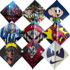 Pipa papagaio flechinha 38x38 Alta Qualidade, Artes Estampadas e Plástico Premium Sortidas