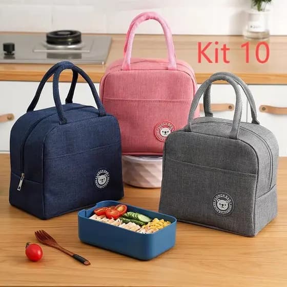 Kit 10 Bolsa Térmica Portátil Marmita Viagem Necessaire Lancheira Térmica