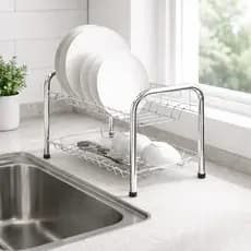 Escorredor de Pratos  Duplex em Inox - Louça e Copos Organizador, Talheres Resistente Linha Luxo