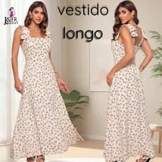 Vestido Feminino Elegante Com Laços No Ombro Estampas Tropicais Decote Quadrado Para Todas As Estações