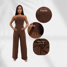 Macação Feminino De Alças Finas Tecido Duna Sem Mangas Comprimento Longo