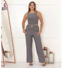 Conjunto Feminino Casual Sofisticado De Cropped y Calça em Linho Algodão Cores Primavera Verão 2025 Roupa Feminina Festa