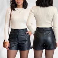 SHORTS COURO FEMENINO BOTAO EMCAPADO CINTURA ALTA