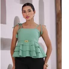 Blusa Feminina com Babado Vermelha Alça Ajustável e Lastex nas Costas Moda Elegante Verão