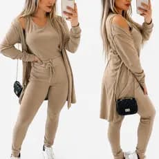 Conjunto Feminino  3 Peças Cardigan + Blusa + Calça Elegante 2026
