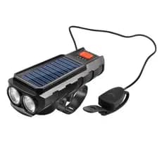 Kit Farol Bicicleta Profissional Solar Recarregável Potente com Buzina e Carregador de Celular