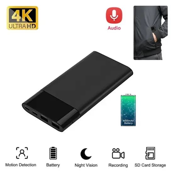 Mini Câmera Multifuncional 4K UHD Power Bank HD Visão Noturna SPY Cam Detecção De Movimento