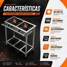 Fogão Em Inox Industrial 2 Bocas 30x30 Alta Pressão Profissi