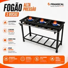 Fogão Industrial 3 Bocas Alta Pressão 30x30