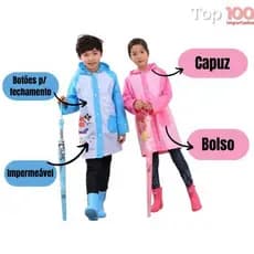 Capa De Chuva Infantil Reforçada Com Capuz Impermeável Menino ou Menina