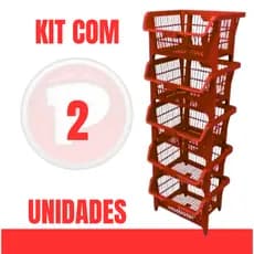 Cesto Empilhavel Expositor Organizador Vermelho 2 Unidades