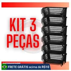 Kit 3 Cesto Empilhável Gondola Expositor Organizador Preto 3 Unidades