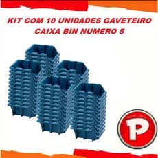 Gaveteiro Caixa Bin Nº 05 azul com 10 Unidades – Empilhável, Trava Lateral e Plástico Resistente