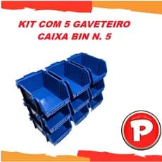 KIT 5 GAVETEIRO CAIXA BIN NUMERO 5 AZUL