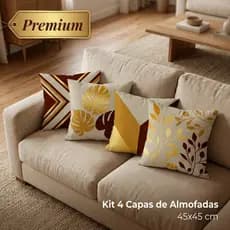 Kit com 4 Capas para Almofada Decorativas Exclusivo 45X45cm Folhas de Ouro