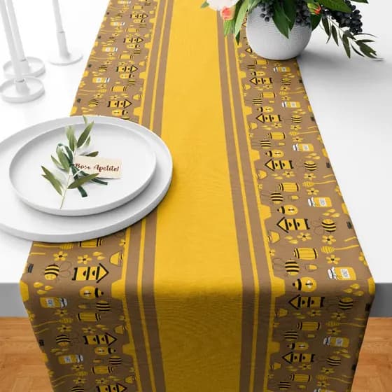 Trilho Caminho de Mesa Exclusivo Decorativo Tamanho 110X35cm Abelhas