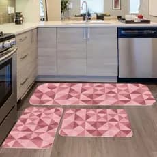 Kit com 3 Tapetes para Cozinha Decorativos Exclusivo Geométrico Rosa