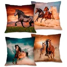 Kit com 4 Capas para Almofadas Decorativas Exclusivo 45X45cm Cavalos