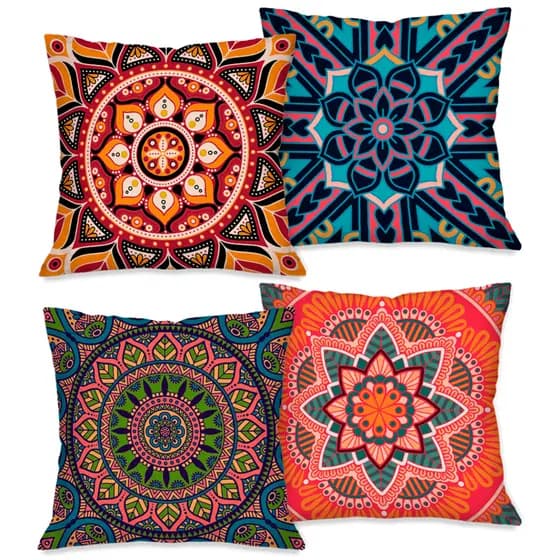 Kit com 4 Capas para Almofada Decorativas Exclusivo 45X45cm Mandala Colorida
