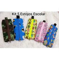 kit 5 Estojo Escolar Estampado Variados muito Barato Forrado Reforçado porta lápis e caneta