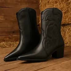 Bota Feminina Texana Western Cano Alto Montaria Salto Baixo Country