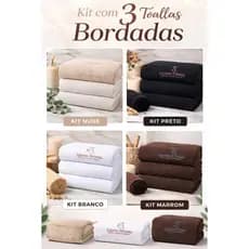 Kit 3 Toalhas Microfibra de Rosto Bordadas Logo Super Absorventes e Macias