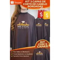 Kit com 03 und Capas para Corte de Cabelo Longa Bordada sua Logo - Para Salões e Barbeiros
