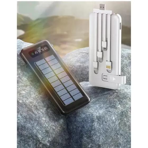 Carregador Portátil Power Bank Solar 10.000mah  5 Em1 LED lanterna  Saida 4 Cabos