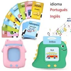 Brinquedo Card Infantil Cartão Fala Inglês e Português Dino Apraxia Autismo Alfabetização 224 Palavras casa bom