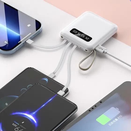 10000mah Carregador Portátil  Com 4 Cabos De Carregamento Rápido LED Banco De Potência Digital