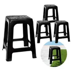 Banqueta Preta Plástico Resistente - Kit 04 Und